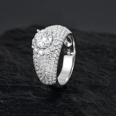Moissanite Starburst Ring S925 Silver Hip Hop Band | Caratix