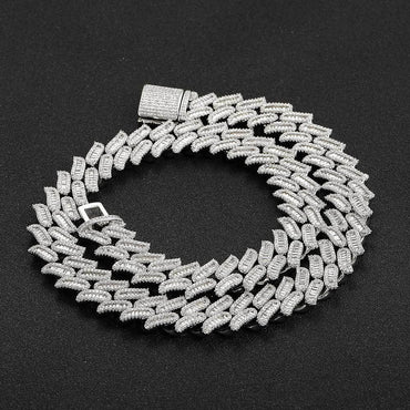 15mm Thorn Cuban Chain Mixed Set T-Cut Zircon Gold Plated - CaratixJewelry