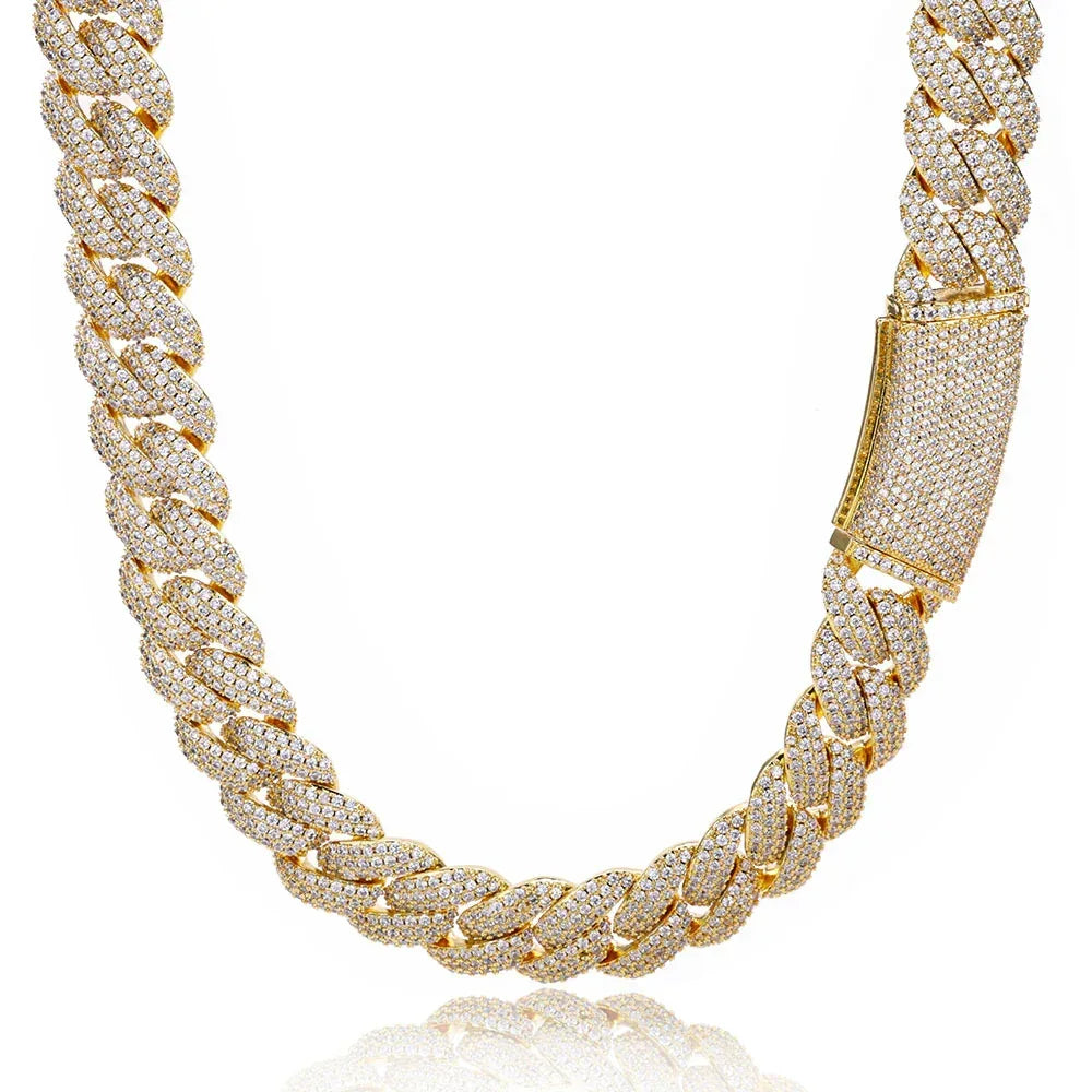 18mm Three-Row Cuban Chain Necklace with Zircon Stones - CaratixJewelry