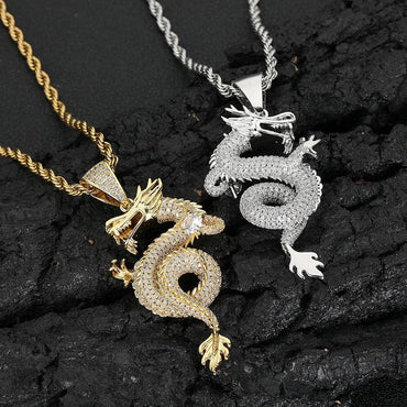 Zodiac Dragon Iced Out Pendant Zircon Necklace for Men | Caratix Jewelry - CaratixJewelry