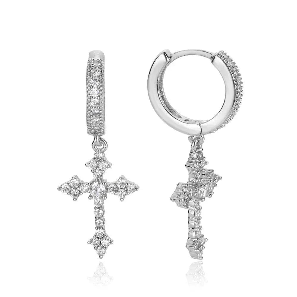 Zircon Cross Stud Earrings with Silver Pin for Men and Women | Trendy Hip Hop Jewelry | Caratix Jewelry - CaratixJewelry