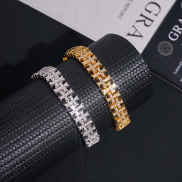 10mm Moissanite Cross Cuban Link Bracelet – S925 Sterling Silver Iced-Out Hip Hop Men’s Streetwear Jewelry - CaratixJewelry