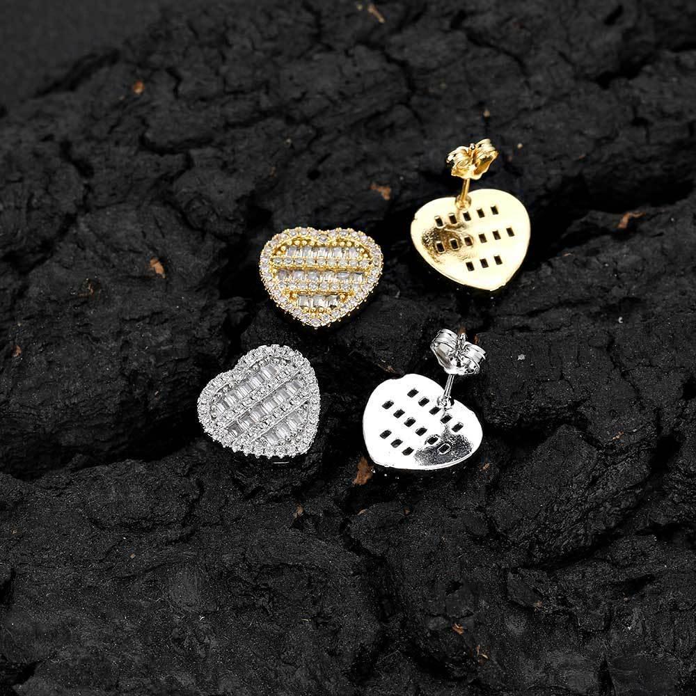 Heart-Shaped Zircon Earrings with Square and Round Design for Men and Women | Vintage Hip Hop Jewelry | Caratix Jewelry - CaratixJewelry