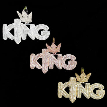 Iced Out Crowned KING Pendant | Men's Royal Statement Necklace - CaratixJewelry