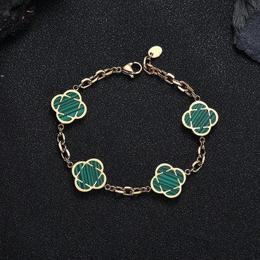 Stainless Steel Clover O-Chain Bracelet Non-Tarnish Gold Clover Link - CaratixJewelry
