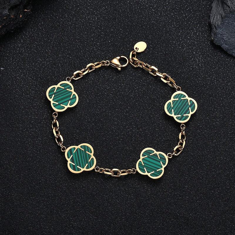 Stainless Steel Clover O-Chain Bracelet Non-Tarnish Gold Clover Link - CaratixJewelry