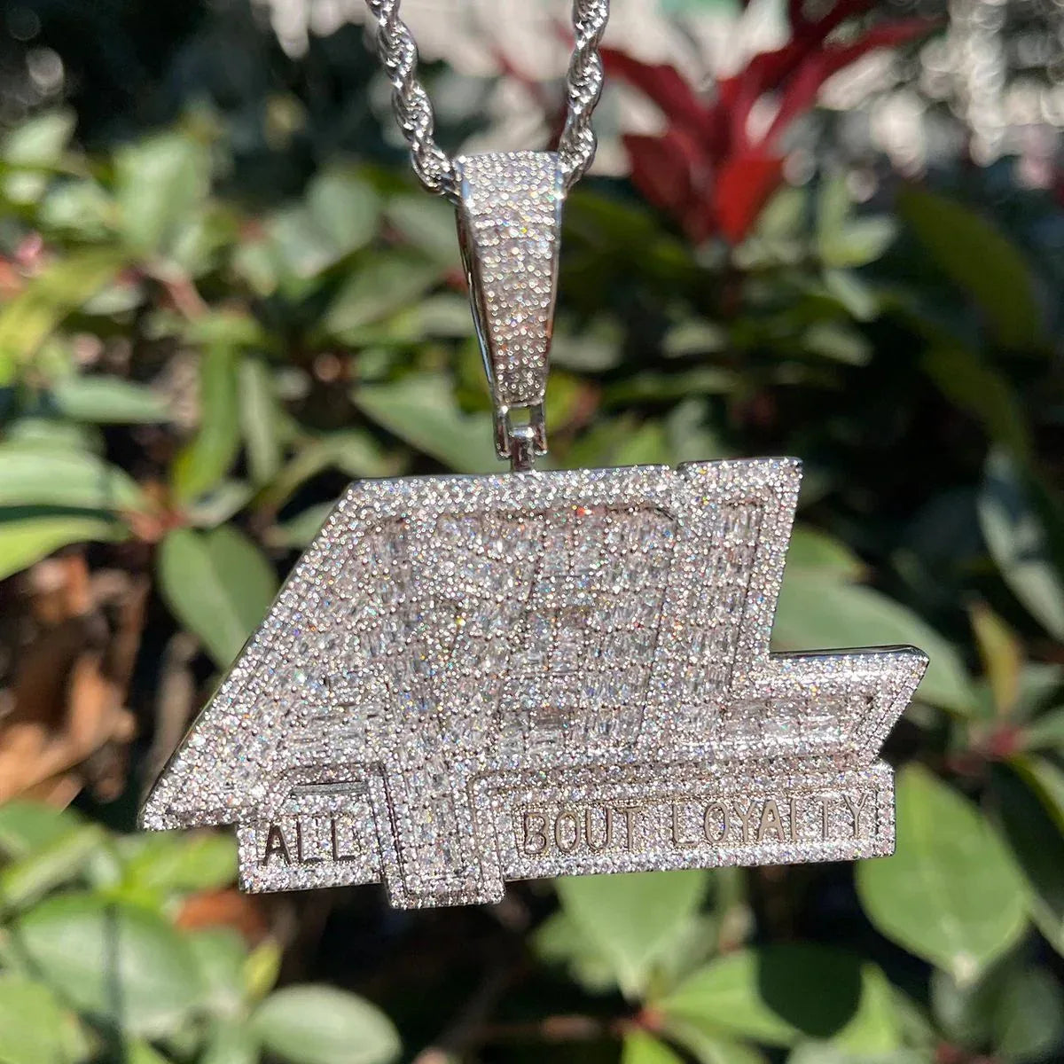 Iced Out "All Bout Loyalty" Pendant | Men's Street Motto Necklace | Premium Copper CZ Slogan Jewelry | Brotherhood Bling | Caratix - CaratixJewelry
