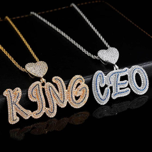 Creative Heart Lock and Calligraphy Letter Pendant Necklace with Micro-Pave Zircon for Men | Caratix Jewelry - CaratixJewelry