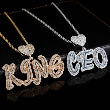 Creative Heart Lock and Calligraphy Letter Pendant Necklace with Micro-Pave Zircon for Men | Caratix Jewelry - CaratixJewelry