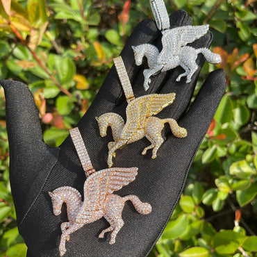 Men's Winged Horse Necklace | Premium Copper CZ Mythical Creature Jewelry - CaratixJewelry