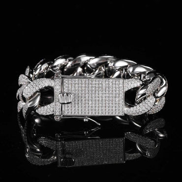 18mm Triple Row Iced-Out Cuban Link Bracelet with Full Zircon Stones - CaratixJewelry