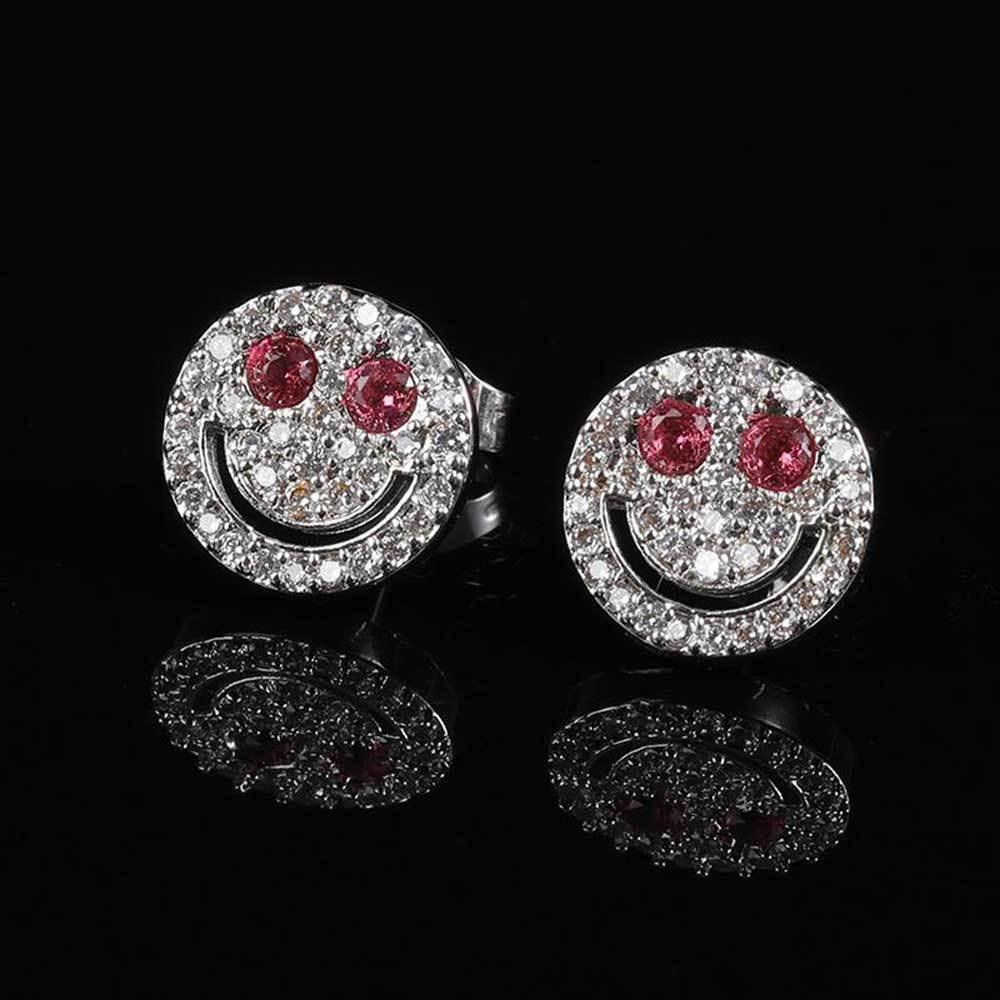 Full Zircon Smile Face Stud Earrings with 925 Silver Pin | Eyefunny 18K Gold Plated Hip Hop Jewelry | Caratix Jewelry - CaratixJewelry