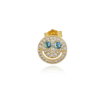 Full Zircon Smile Face Stud Earrings with 925 Silver Pin | Eyefunny 18K Gold Plated Hip Hop Jewelry | Caratix Jewelry - CaratixJewelry