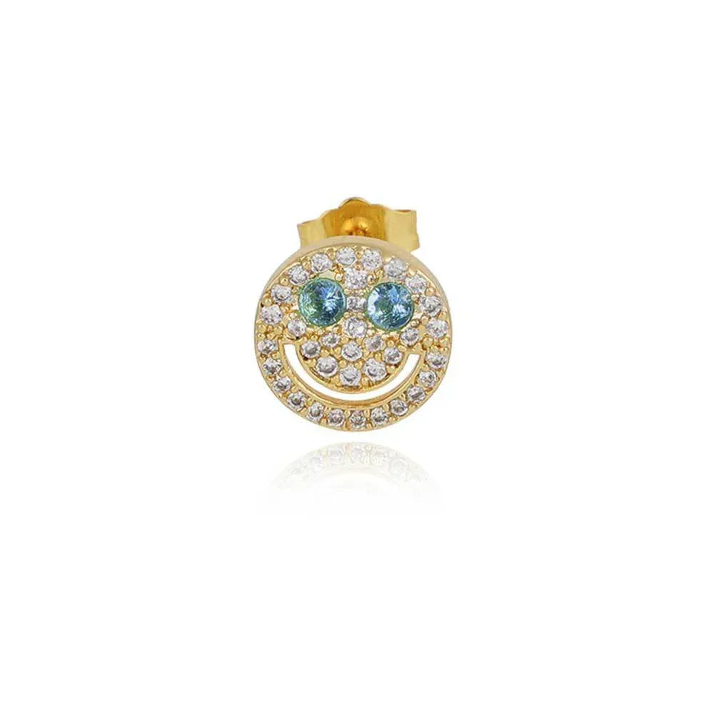 Full Zircon Smile Face Stud Earrings with 925 Silver Pin | Eyefunny 18K Gold Plated Hip Hop Jewelry | Caratix Jewelry - CaratixJewelry