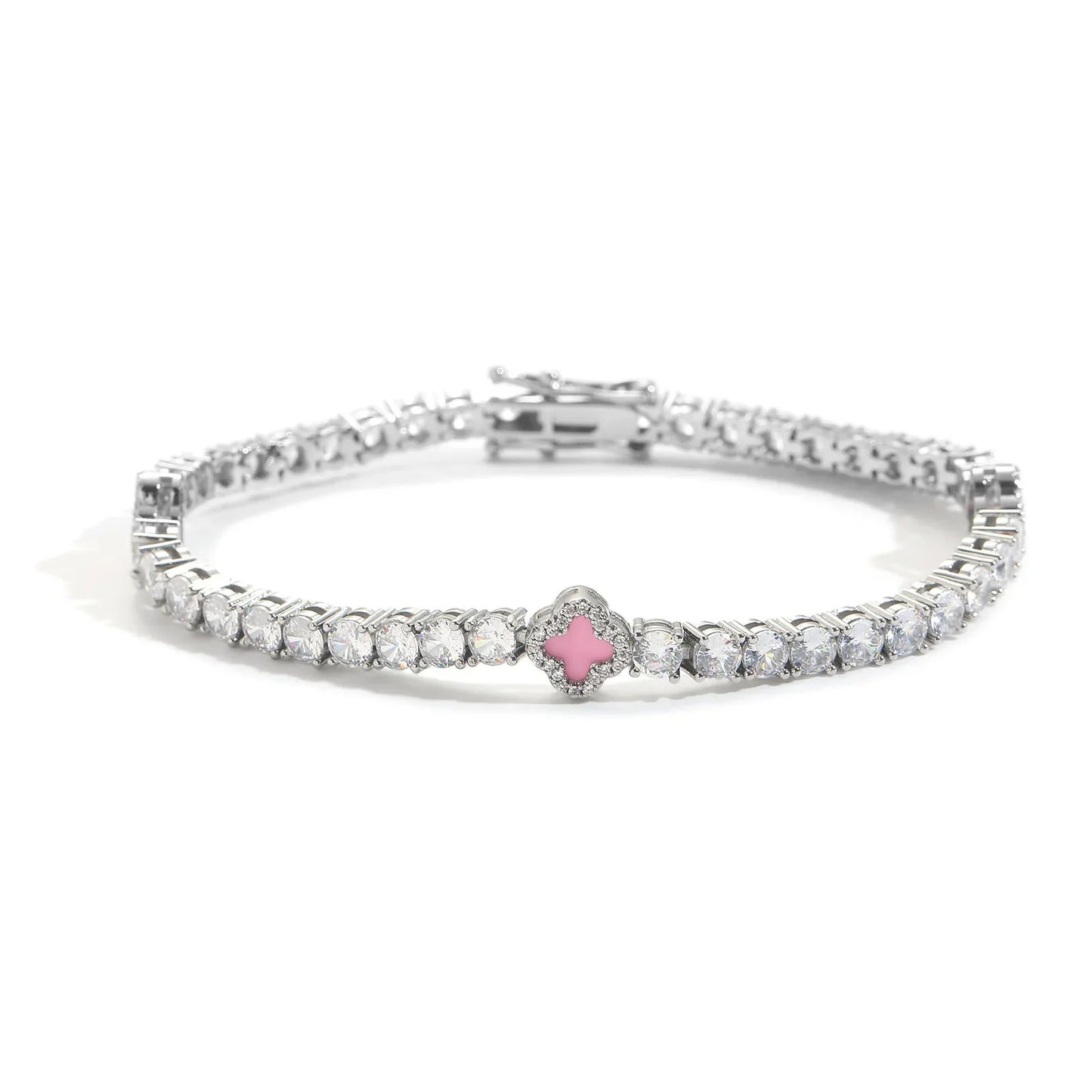 Pink Clover Zircon Tennis Chain | Women's Luxury Pink Hip Hop Bling Choker & Bracelet | Caratix - CaratixJewelry