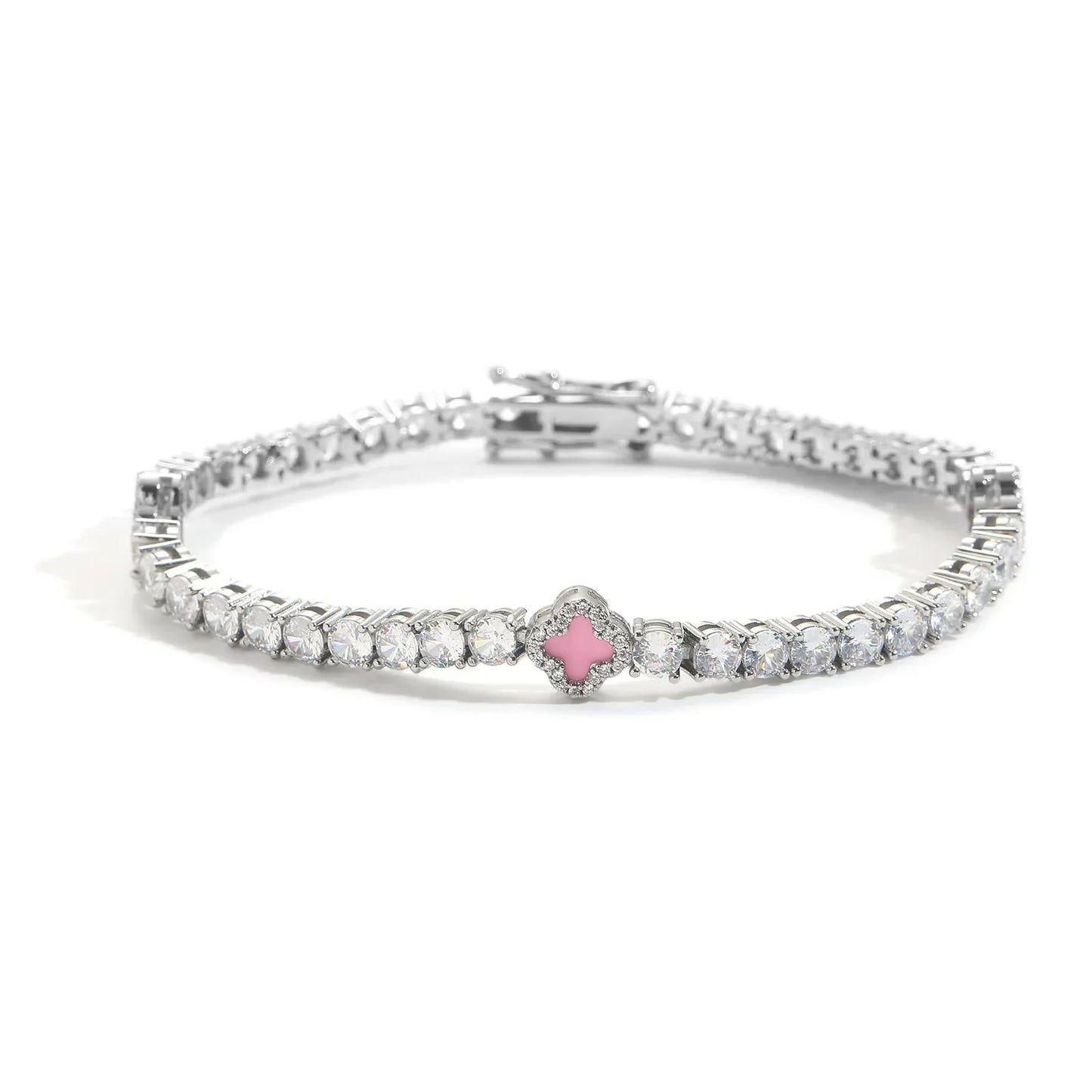Pink Clover Zircon Tennis Chain | Women's Luxury Pink Hip Hop Bling Choker & Bracelet | Caratix - CaratixJewelry