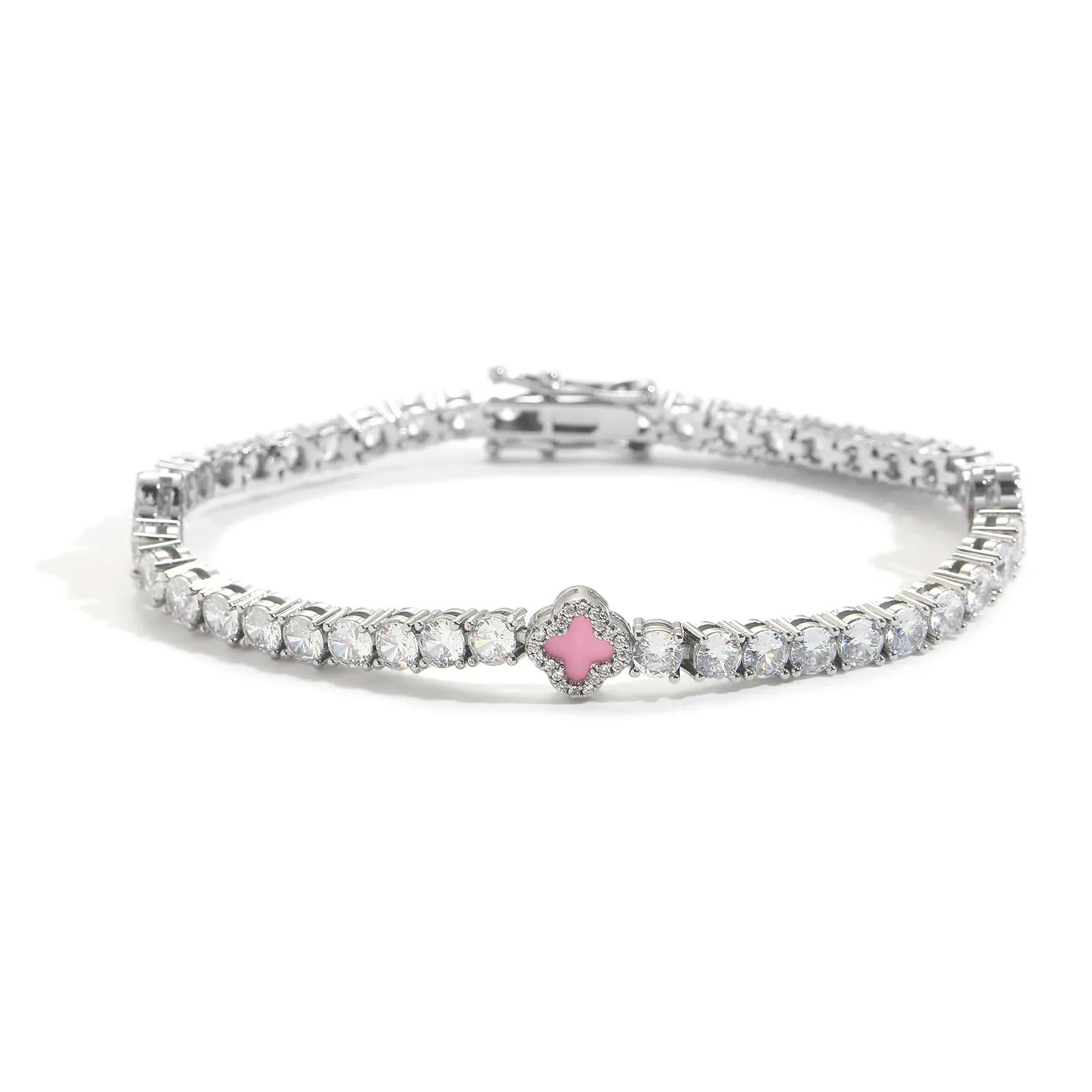 Pink Clover Zircon Tennis Chain | Women's Luxury Pink Hip Hop Bling Choker & Bracelet | Caratix - CaratixJewelry