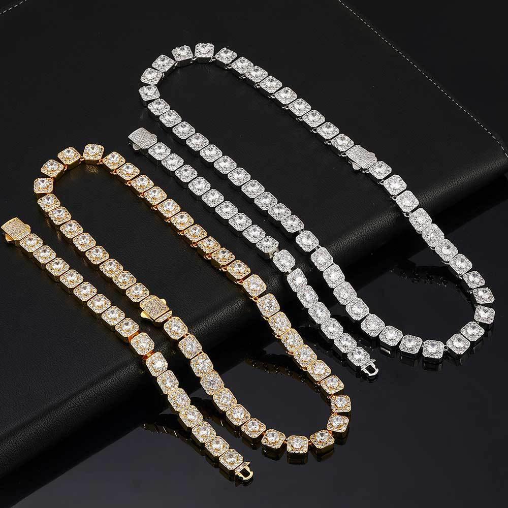 10mm Iced Out Square Link Chain Necklace with Spring Clasp Zircon for Men | Caratix Jewelry - CaratixJewelry