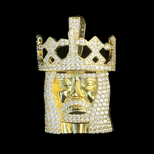 Iced Out Crowned Jesus Head Pendant | Unisex "The Jesus Piece" Necklace - CaratixJewelry