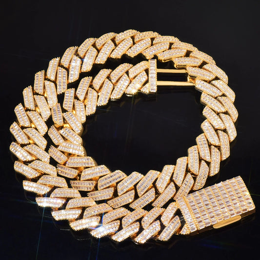 Double Row Step Cut Zircon Cuban Chain Necklace Gold Finish | Hip Hop Jewelry | Caratix Jewelry - CaratixJewelry