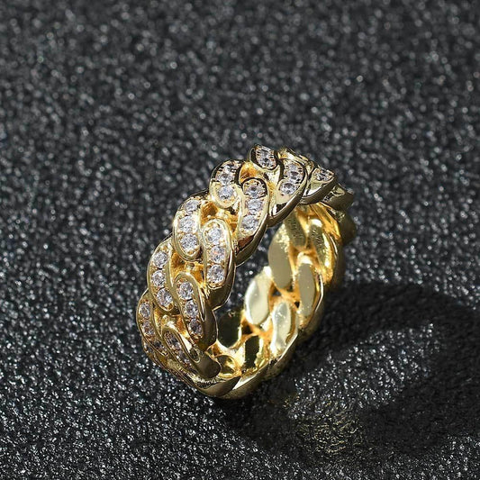 8mm Single-Row Zircon Cuban Ring with 18K Gold Plating for Men | Trendy Hip Hop Jewelry | Caratix Jewelry - CaratixJewelry