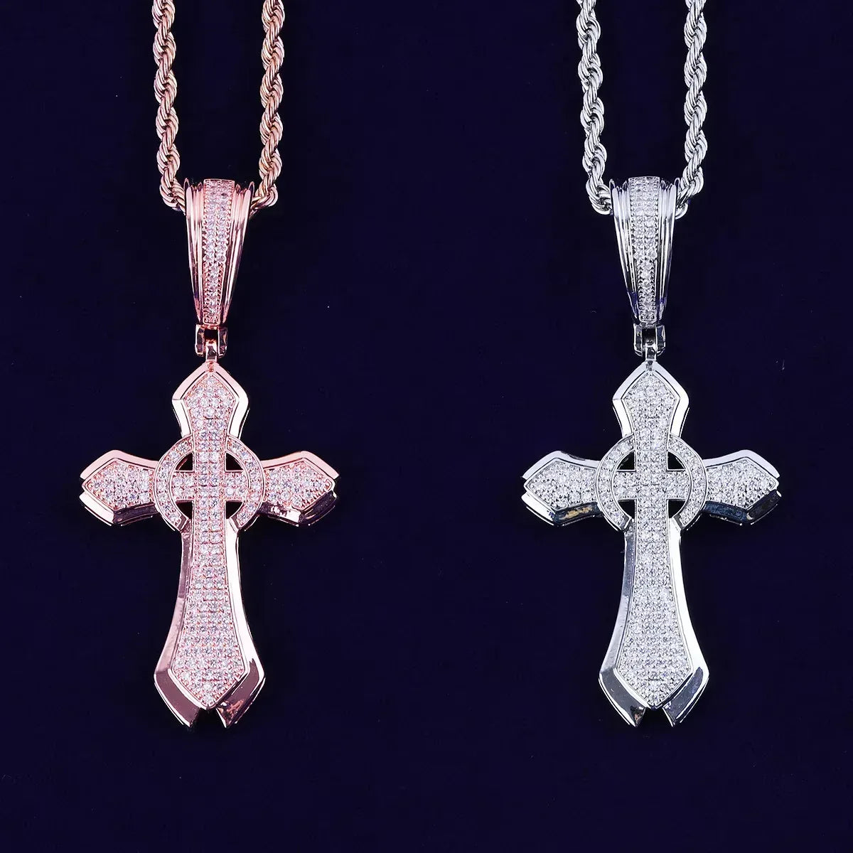 Iced Out Halo Cross Pendant | Women's Round Center Religious Necklace | Premium Copper CZ Elegant Hip Hop Jewelry | Divine Light Charm | Caratix - CaratixJewelry