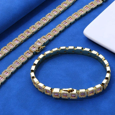 Custom 8mm Pink Baguette Tennis Bracelet Hip Hop Jewelry | Caratix - CaratixJewelry