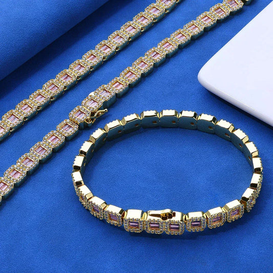 Custom 8mm Pink Baguette Tennis Bracelet Iced Out Chain Style for Rapper | Caratix - CaratixJewelry