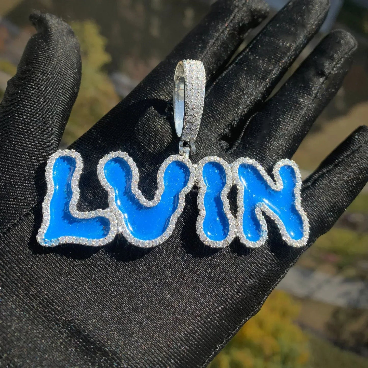 Blue Enamel Letter Pendant | DIY CZ Initial Hip Hop Custom Unique Necklace - CaratixJewelry