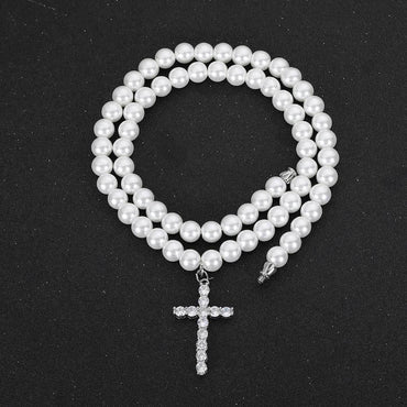 Simple Cross Pendant Pearl Necklace for Men and Women | Trendy Hip Hop Jewelry | Caratix Jewelry - CaratixJewelry