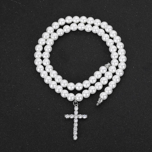 Simple Cross Pendant Pearl Necklace for Men and Women | Trendy Hip Hop Jewelry | Caratix Jewelry - CaratixJewelry