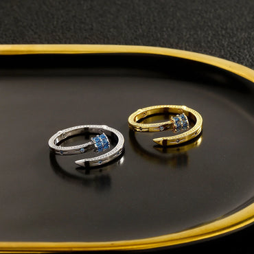 Luxury Blue Zirconia Nail Ring | Heavyweight Open Band Jewelry | Caratix