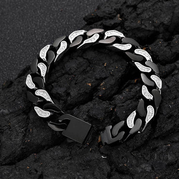12mm Stainless Steel Hip Hop Bracelet with CNC Half Pavé Zircon - CaratixJewelry