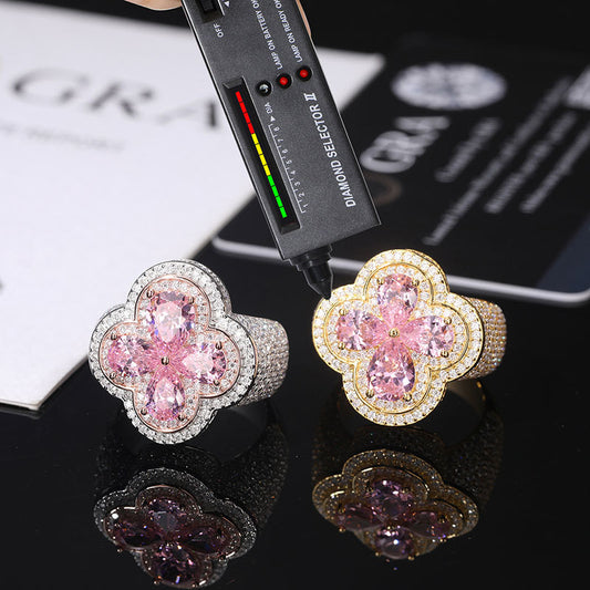 S925 Sterling Silver Moissanite Flower Ring – Ice Out Hip-Hop Luxury Statement Band for Men