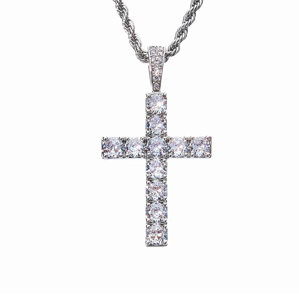Custom Vintage Large Cross Pendant Necklace with Zircon Stones for Men | Caratix Jewelry - CaratixJewelry