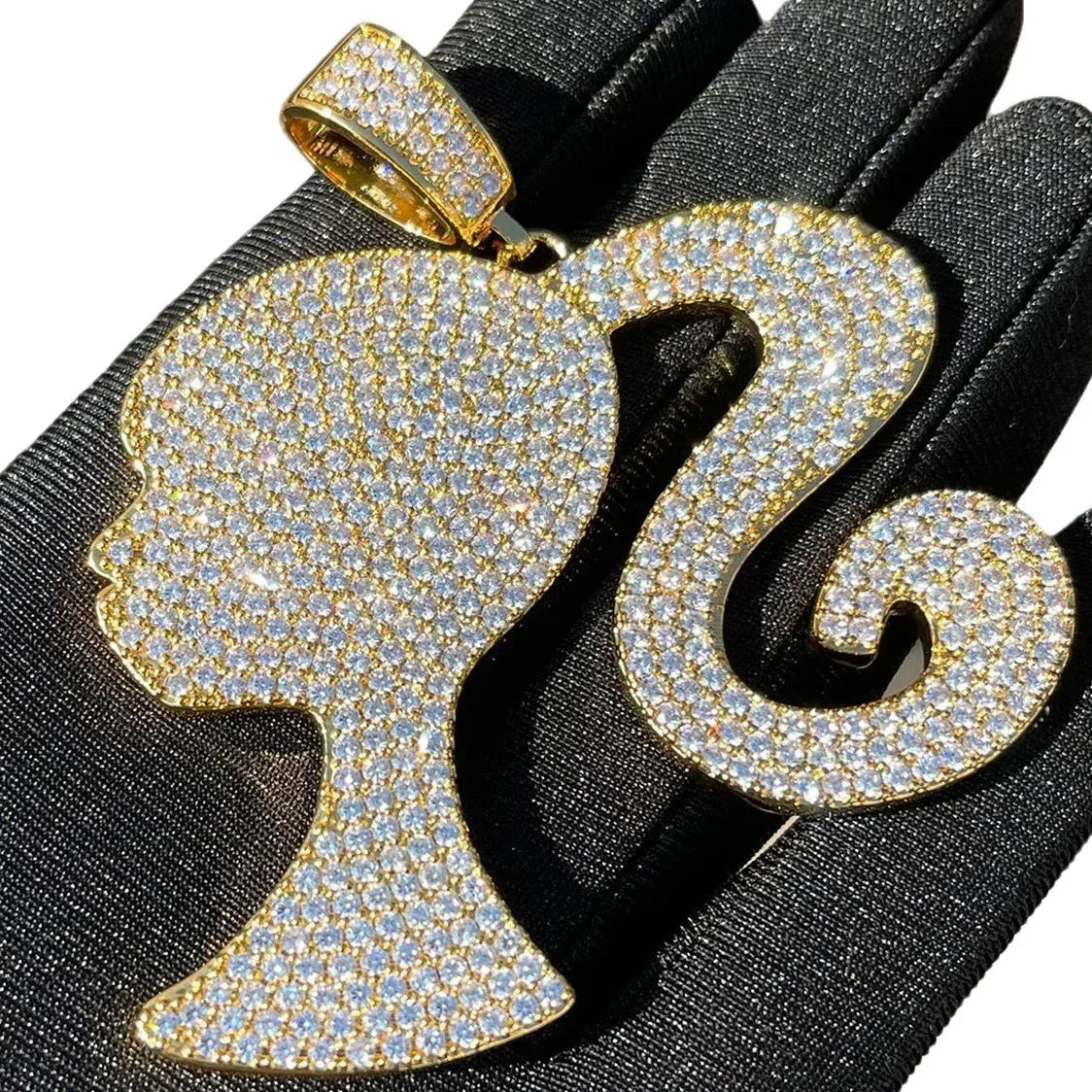 Iced Out "Hip Hop Baddie" Figure Pendant | Women's Real Gold Plated Necklace - CaratixJewelry