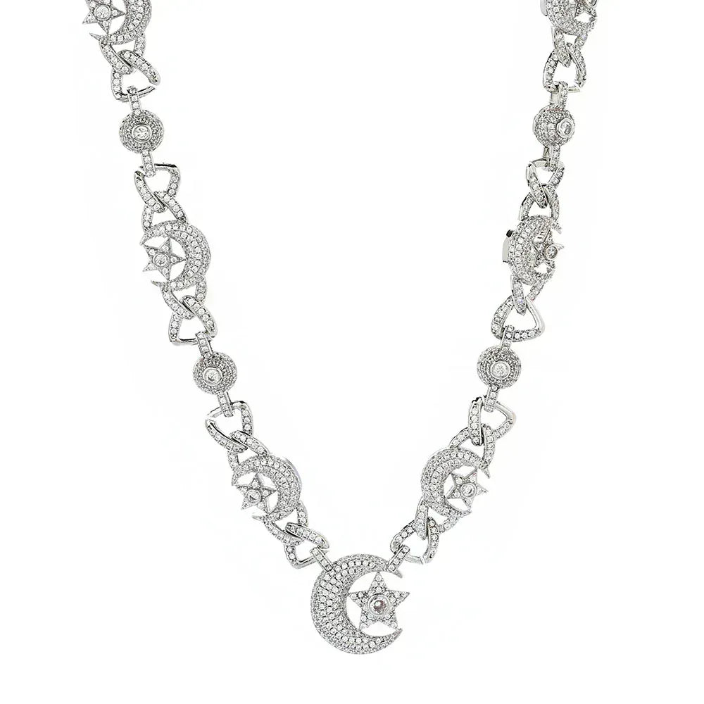 Moon & Star Moissanite Necklace – S925 Sterling Silver Iced-Out Hip Hop Men’s Luxury Clavicle Chain Jewelry - CaratixJewelry