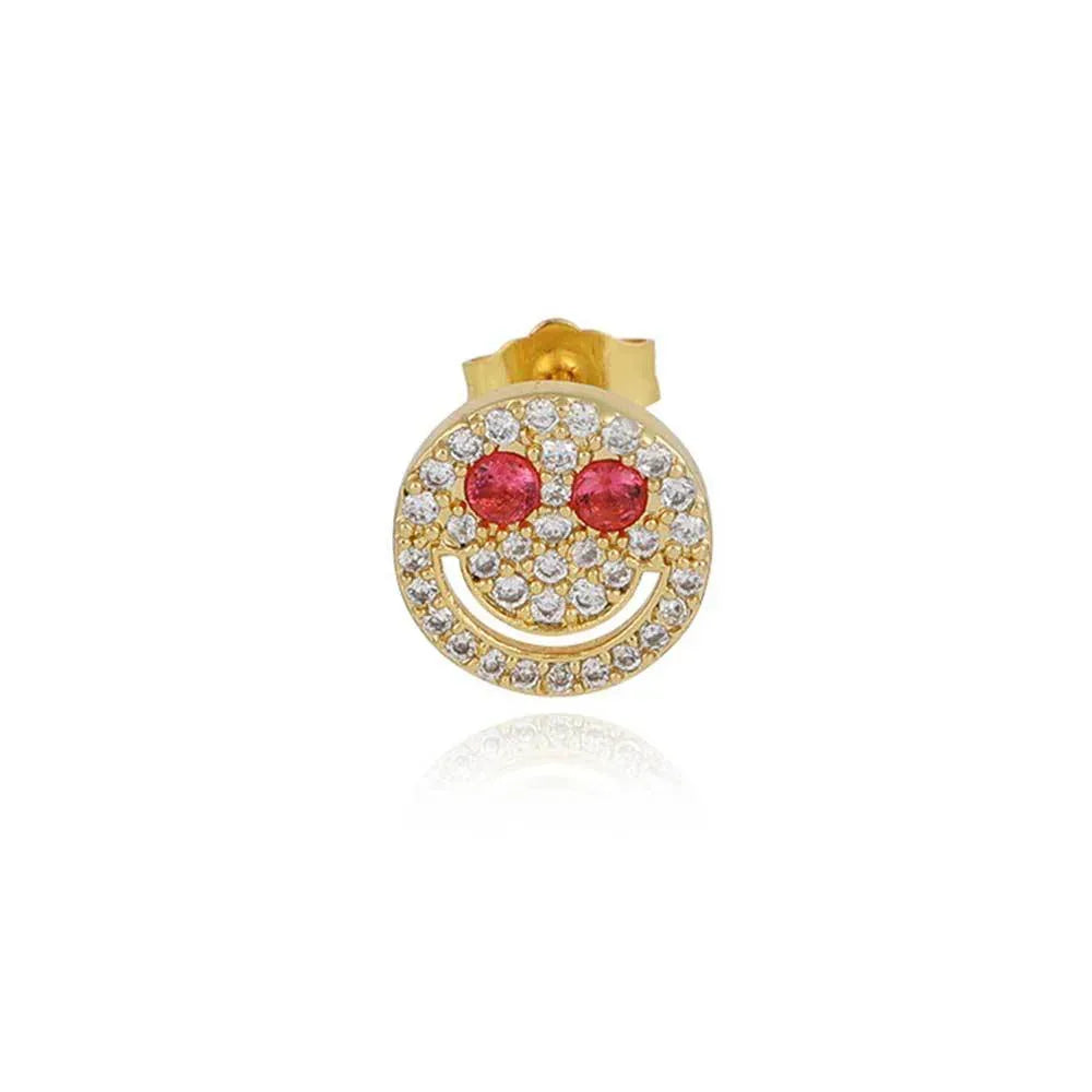 Full Zircon Smile Face Stud Earrings with 925 Silver Pin | Eyefunny 18K Gold Plated Hip Hop Jewelry | Caratix Jewelry - CaratixJewelry