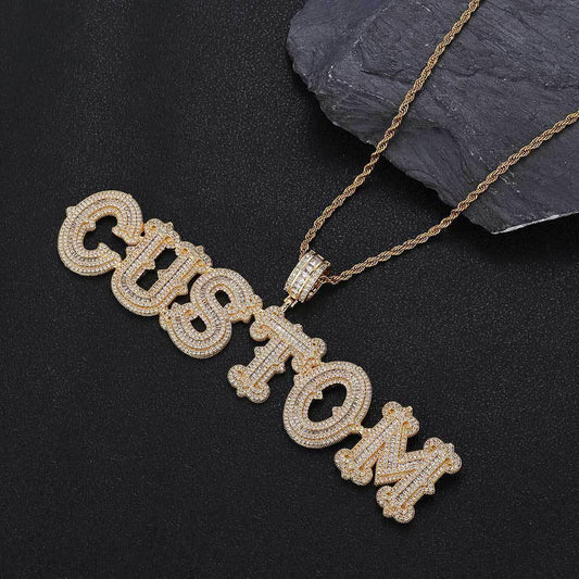 Iced-Out Letter Pendant Necklace with Spiked Design and Full Zircon Stones for Men | Caratix Jewelry - CaratixJewelry