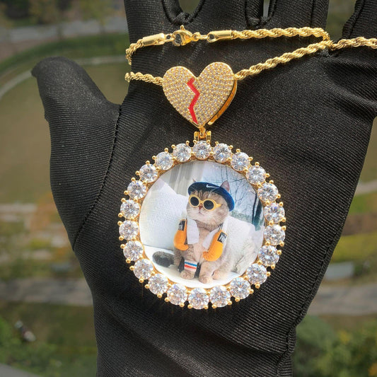 Custom Photo Pendant Necklace | Solid CZ Iced Out Hip Hop DIY Picture Jewelry - CaratixJewelry