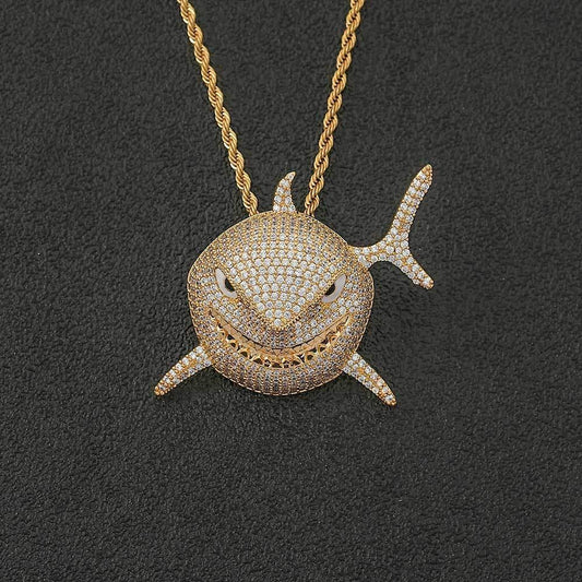 Shark Pendant Necklace with Micro-Pave Zircon and Full Look for Men | Caratix Jewelry - CaratixJewelry
