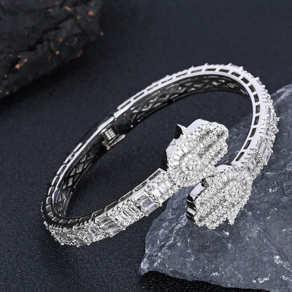 Iced Out Hand of Fatima Bracelet Mixed Zircon Bling Jewelry - CaratixJewelry