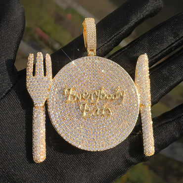 Iced Out Plate & Utensil Pendant Necklace – Hip Hop CZ Trendy Streetwear Jewelry - CaratixJewelry
