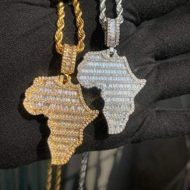 Iced Out Africa Map Pendant Necklace – 18K Gold Plated Hip Hop CZ Jewelry - CaratixJewelry