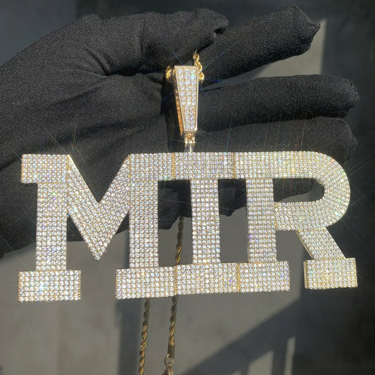 18K Gold Solid Letter Pendant | Iced Out CZ DIY Hip Hop Men’s Custom Jewelry - CaratixJewelry