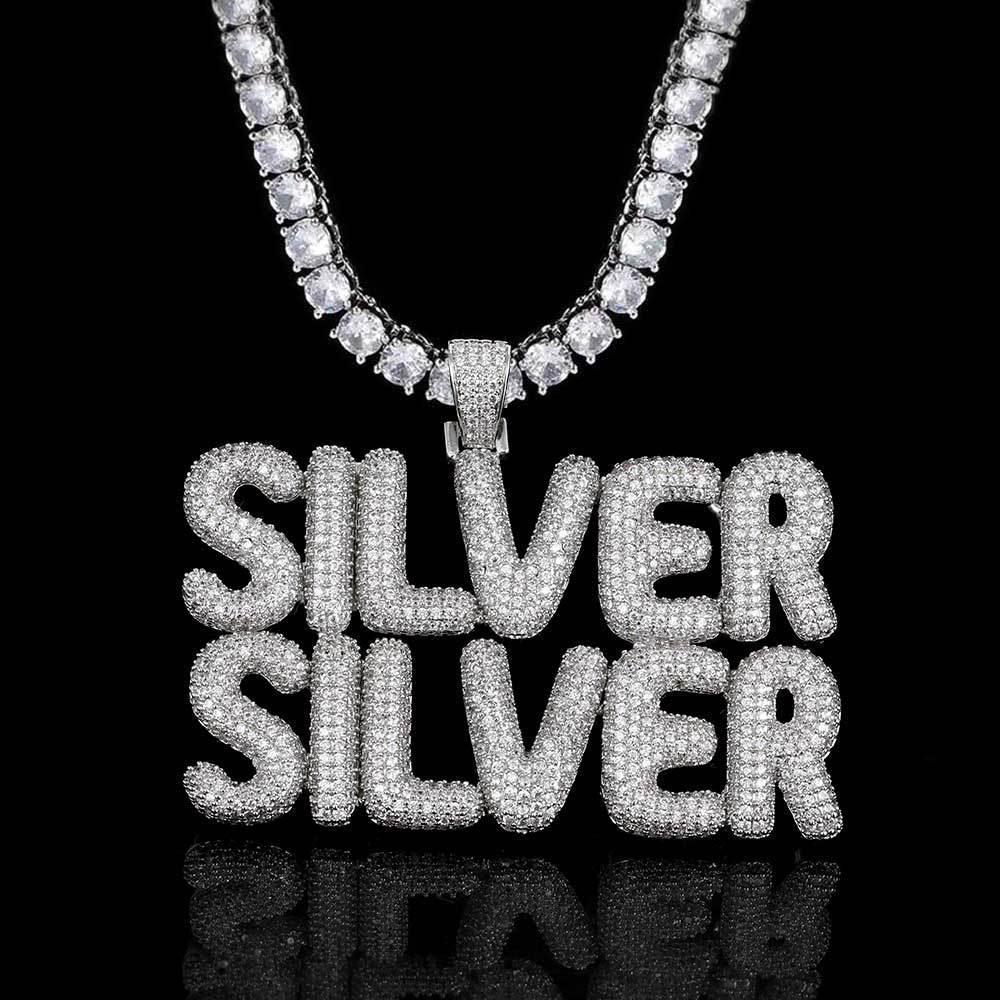 Custom Bubble Letter Pendant Necklace with Zircon Stones for Men and Women | Caratix Jewelry - CaratixJewelry