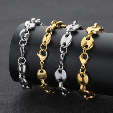8mm Pig Nose Link Stainless Steel Bracelet with Vacuum Plating for Men | Caratix Jewelry - CaratixJewelry