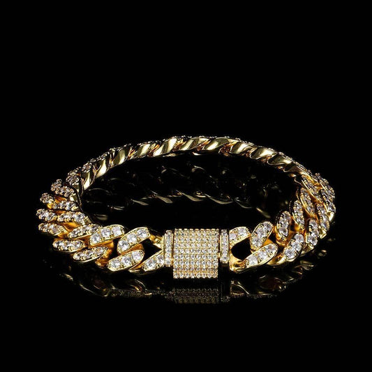 Custom 12mm Single-Row Iced Out Cuban Link Chain Gold Style | Caratix - CaratixJewelry