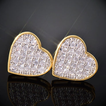 Iced Out Heart Shaped Stud Earrings with Zircon | Romantic Hip Hop Jewelry | Caratix Jewelry - CaratixJewelry