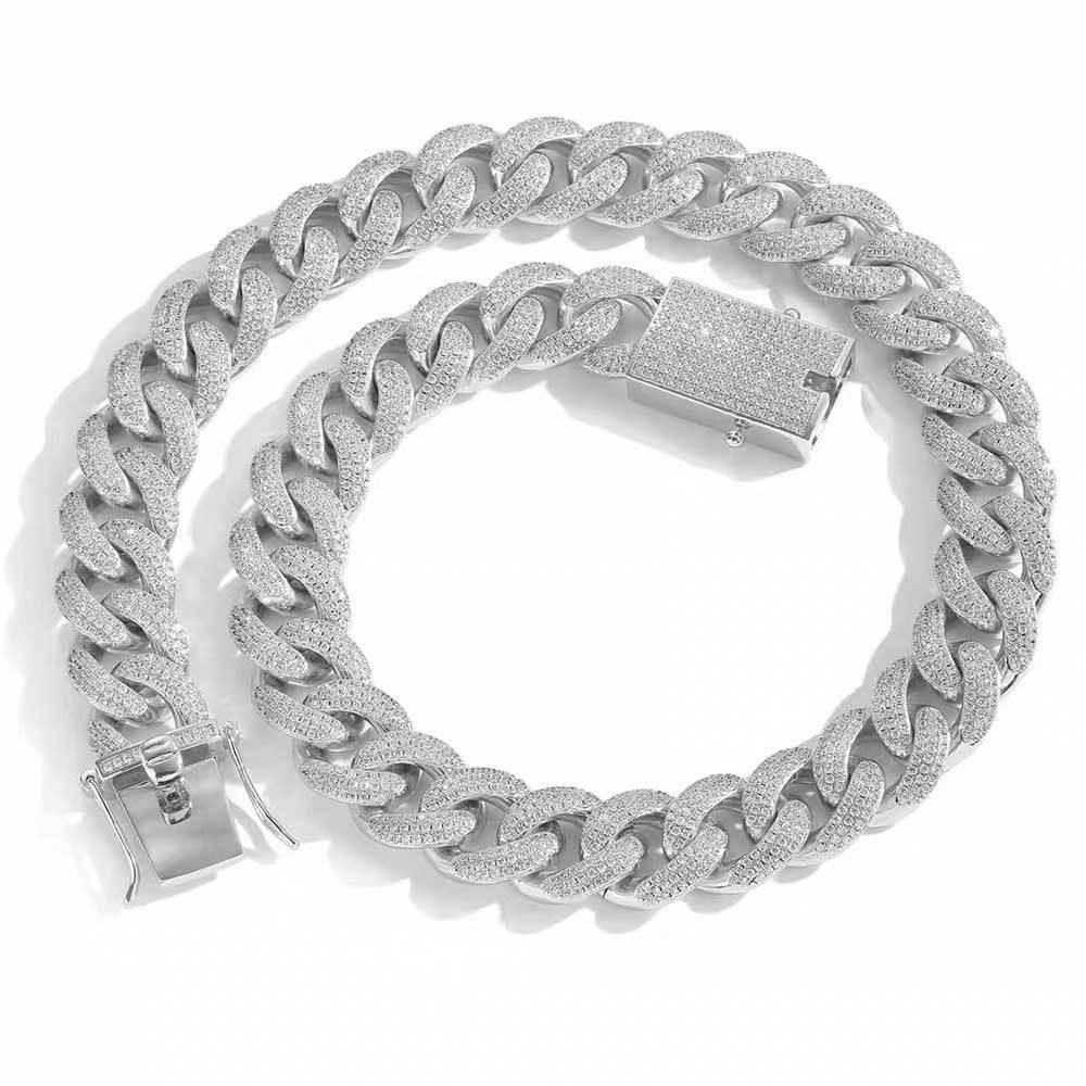 18mm Triple Row Iced Out Cuban Chain Micro Pave Zircon Necklace - CaratixJewelry